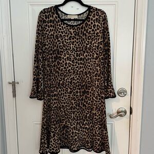 Michael Kors Leopard Print Ruffle Long Sleeve Dress, Size XL, NWT